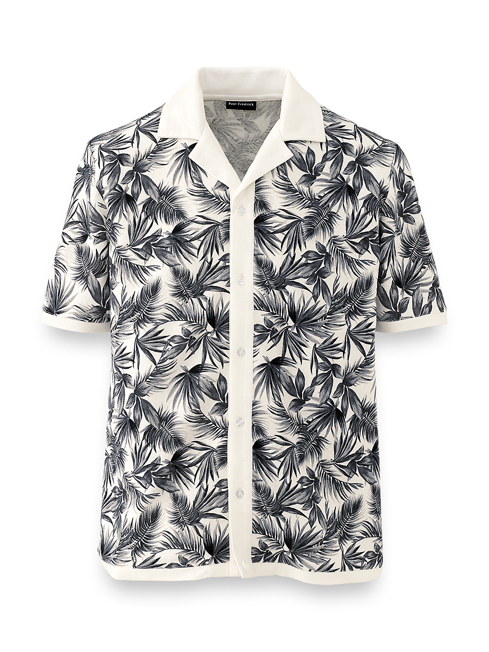 Product Image of Linen Blend Button Front Camp Collar-Black/White