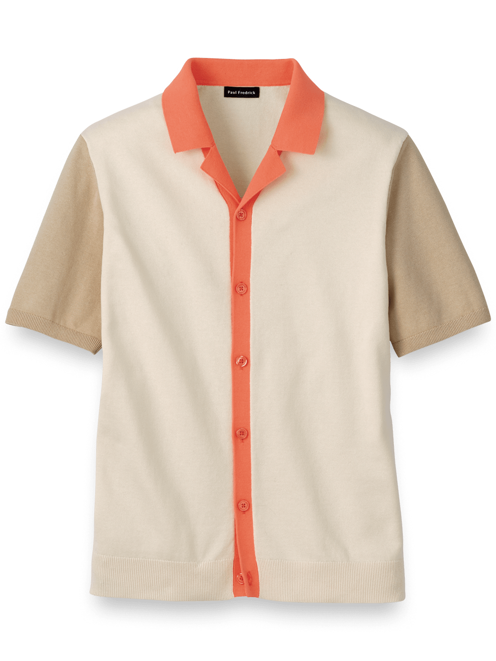Product Image of Cotton Button Front Camp Collar Sweater-Ivory/Coral