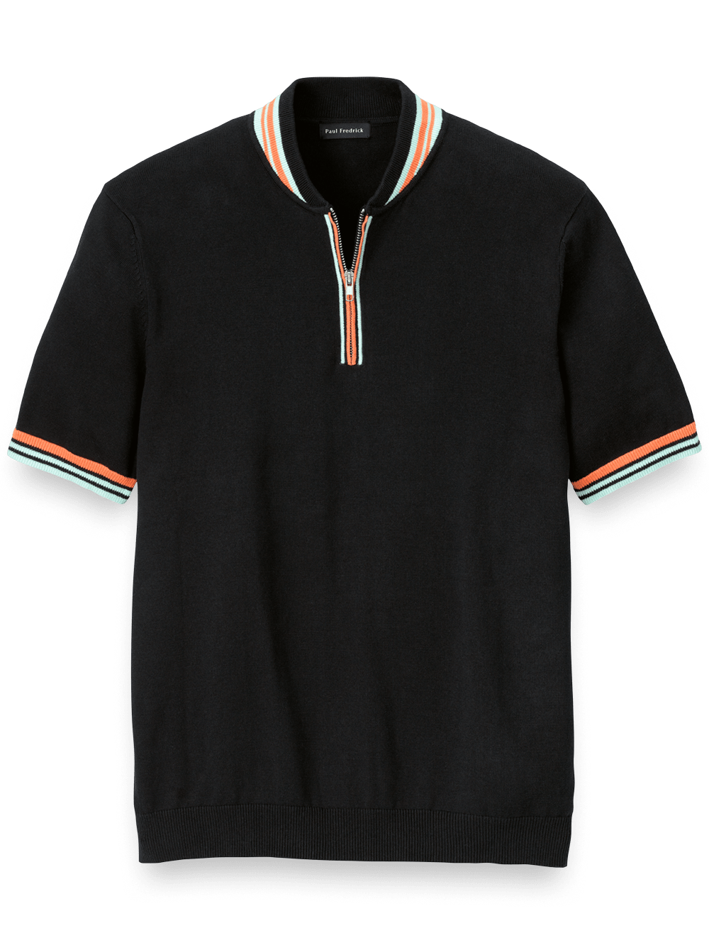Product Image of Cotton Quarter Zip Crew Neck Sweater-Black