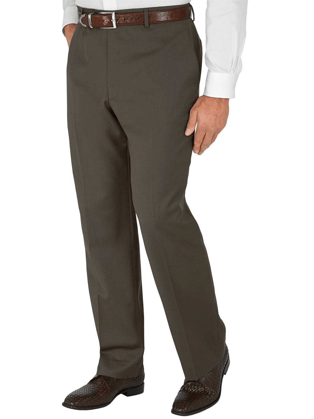 Product Image of Classic Fit Wool Gabardine Flat Front Pants-DARK TAUPE