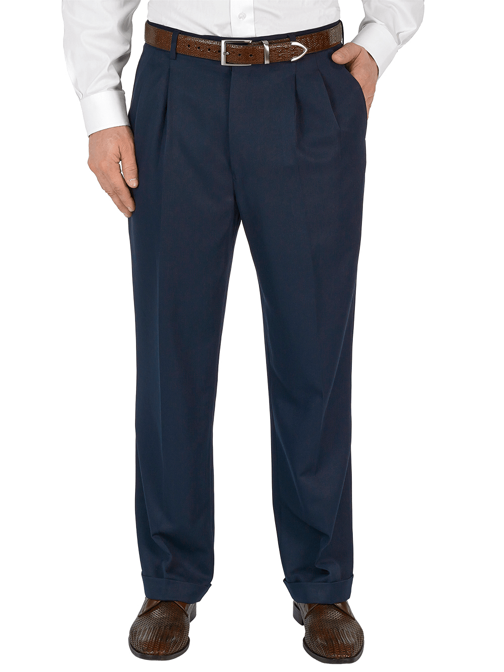 Product Image of Microfiber Solid Pleated Pants-Navy#model_pleated front