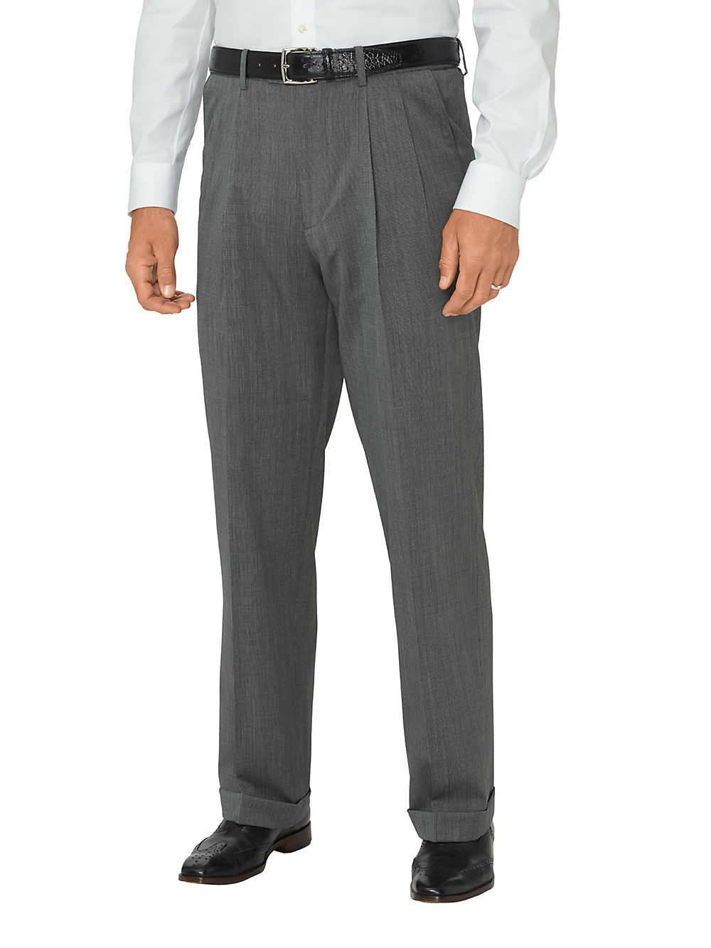 Product Image of Super 120's Wool Pleated Pants-Black/White