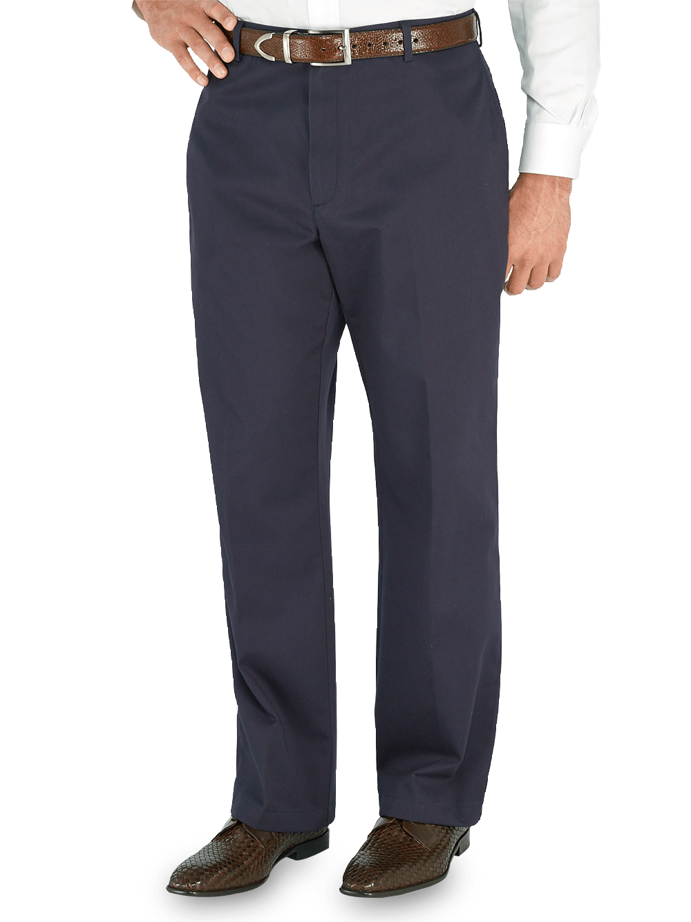 Product Image of Non-iron Cotton Chino Flat Front Pants-Navy#model_flat front