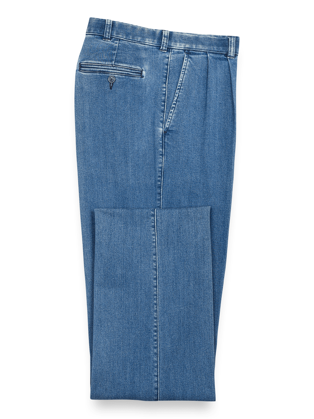 Product Image of Pleated Denim Pants-Medium Blue#model_pleated front