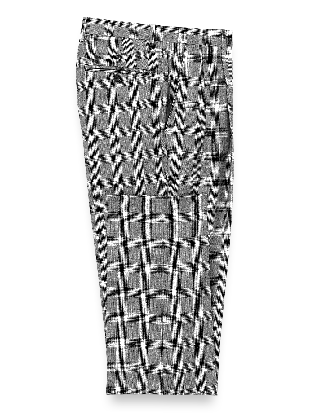 Product Image of Wool Flannel Plaid Pleated Pants-Black#model_pleated front