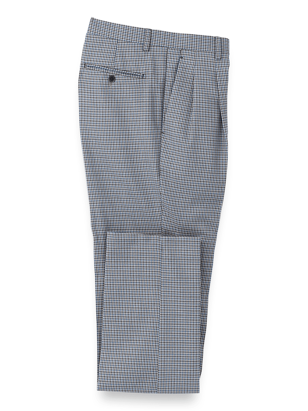Product Image of Microfiber Check Pleated Pants-Blue#model_pleated front