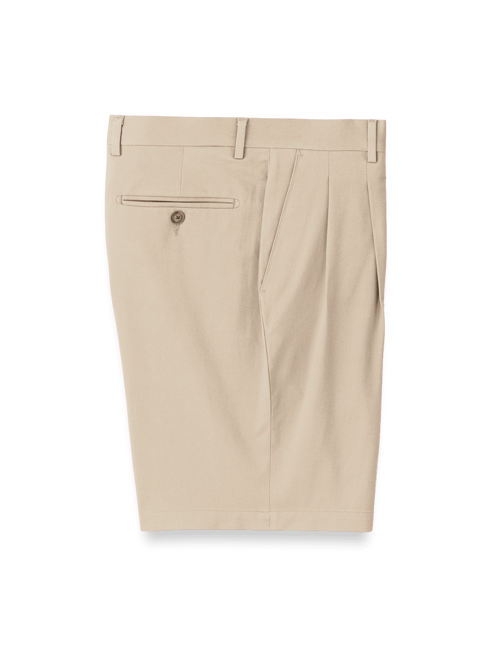 Product Image of Cotton Stretch Twill Pleated Shorts-Khaki#model_pleated front
