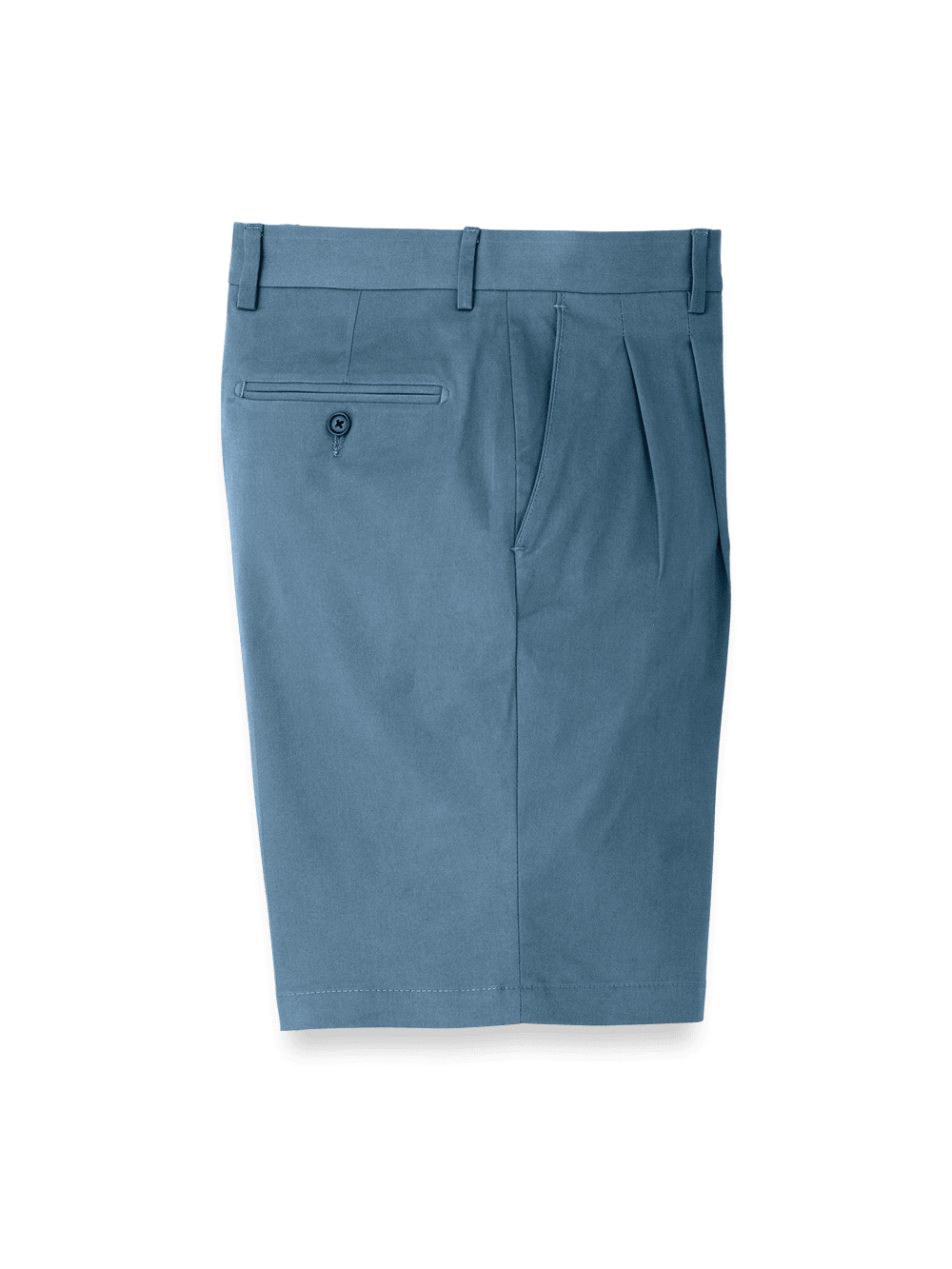 Product Image of Cotton Stretch Twill Pleated Shorts-Blue#model_pleated front