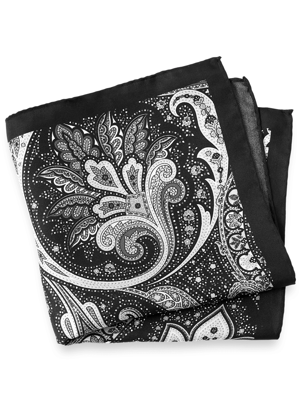 Product Image of Paisley Silk Pocket Square-Black
