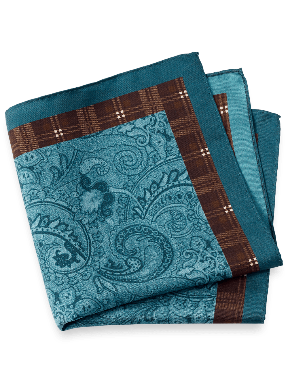 Product Image of Paisley Silk Pocket Square-Teal
