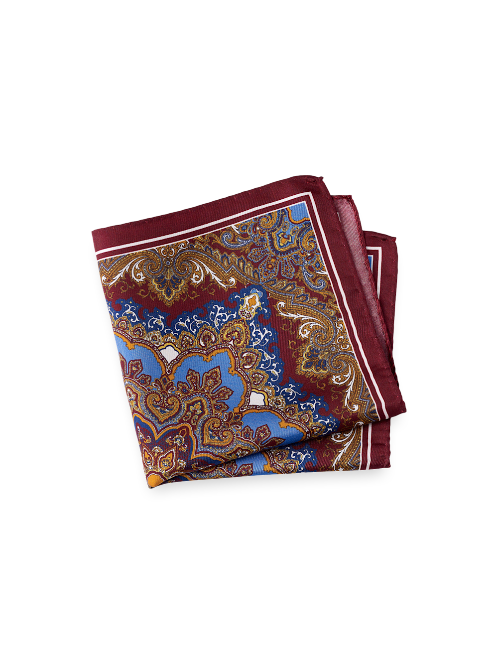 Product Image of Medallion Silk Pocket Square-Burgundy Multi