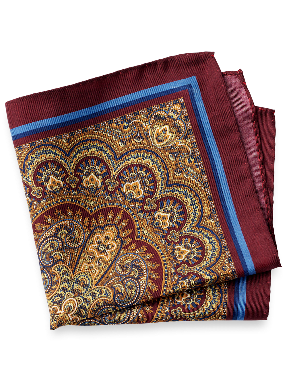 Product Image of Medallion Silk Pocket Square-Burgundy Multi