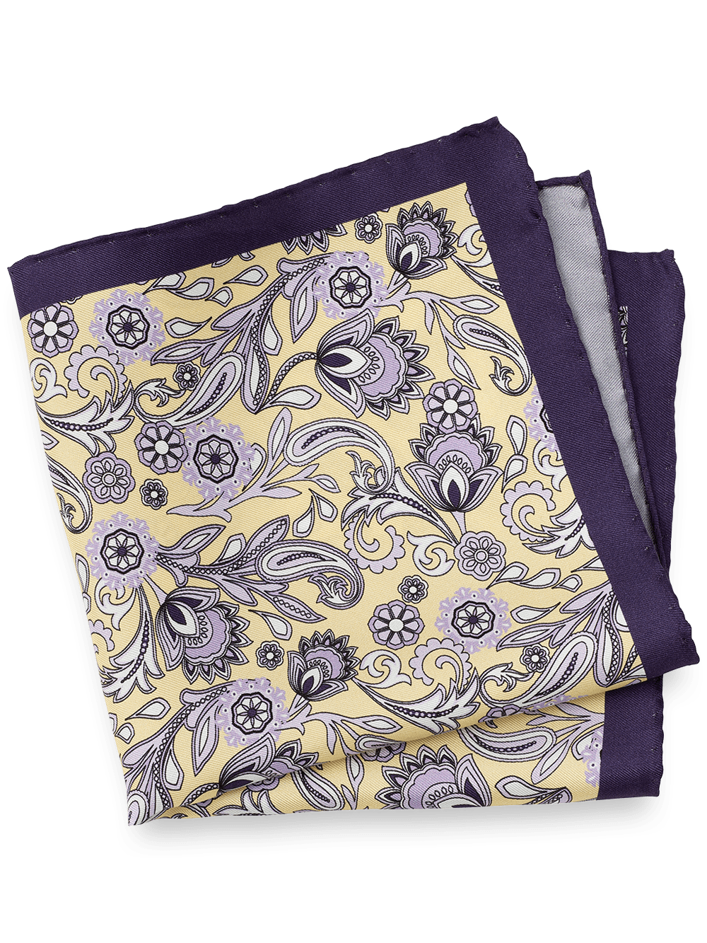 Product Image of Paisley Silk Pocket Square-Yellow/Purple