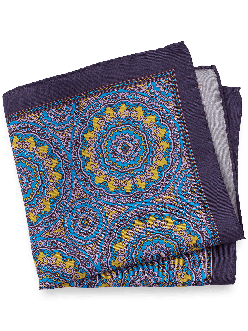Product Image of Medallion Silk Pocket Square-Purple Multi