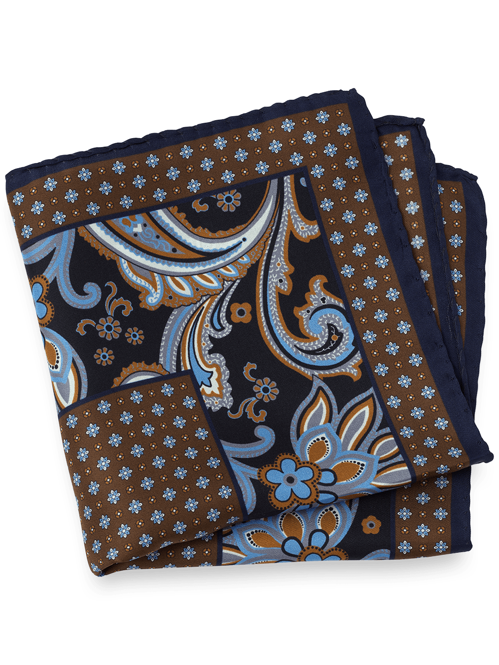 Product Image of Medallion Silk Pocket Square-Navy Multi