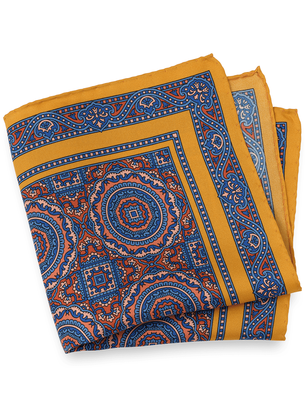 Product Image of Medallion Silk Pocket Square-Orange Multi