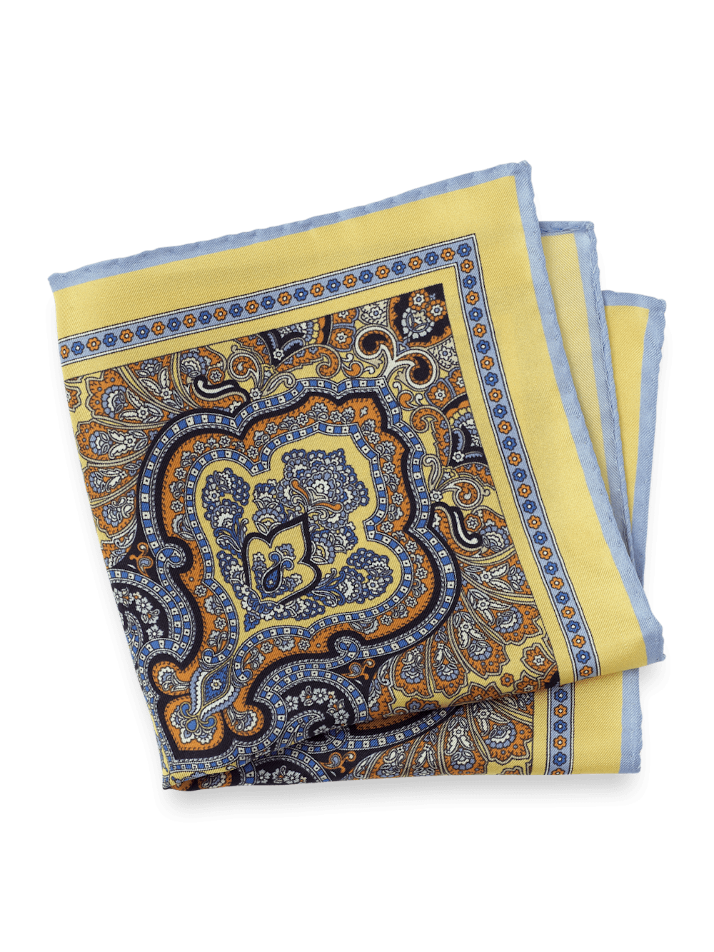 Product Image of Paisley Silk Pocket Square-Yellow/Blue