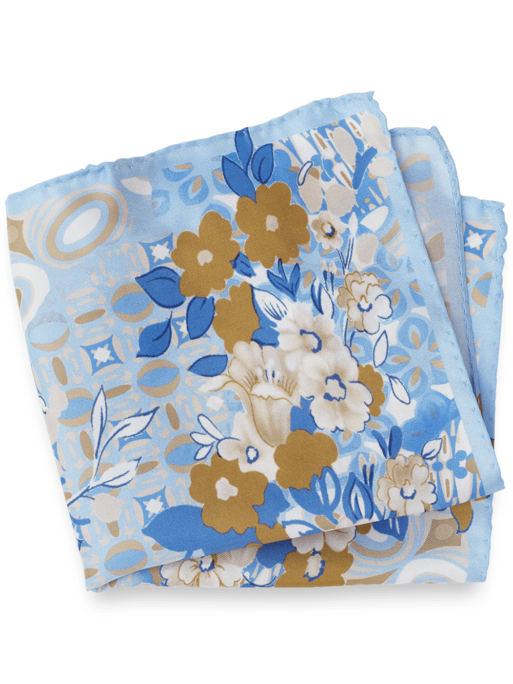 Product Image of Floral Silk Pocket Square-Blue/Gold