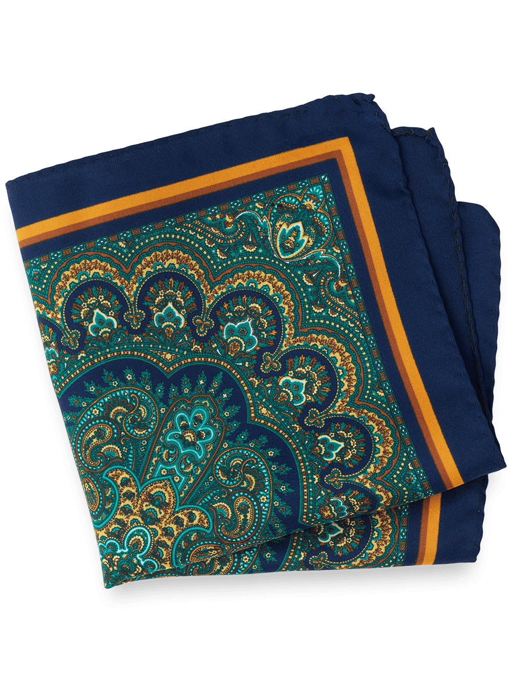 Product Image of Medallion Silk Pocket Square-Navy Multi