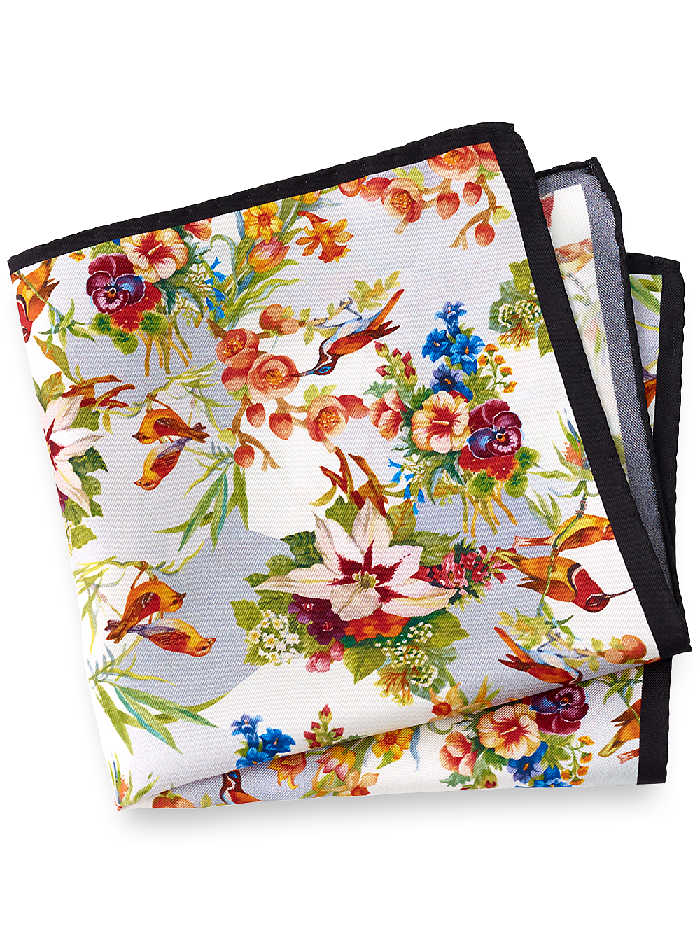 Product Image of Floral Silk Pocket Square-Silver