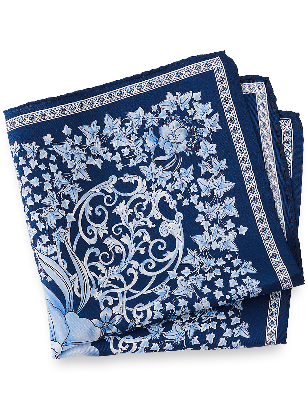 Product Image of Floral Silk Pocket Square-Blue