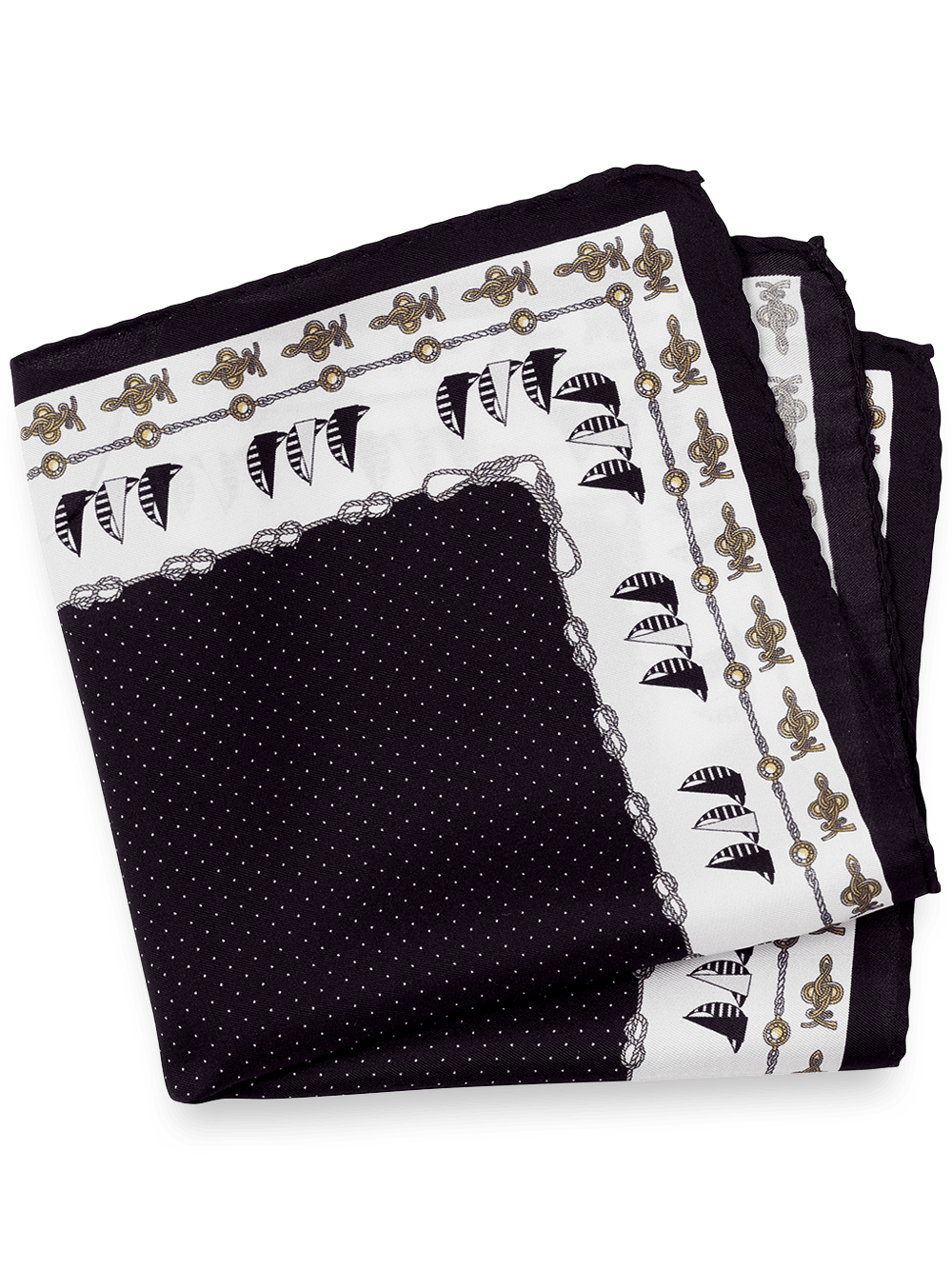 Product Image of Sailboat Silk Pocket Square-Black/White