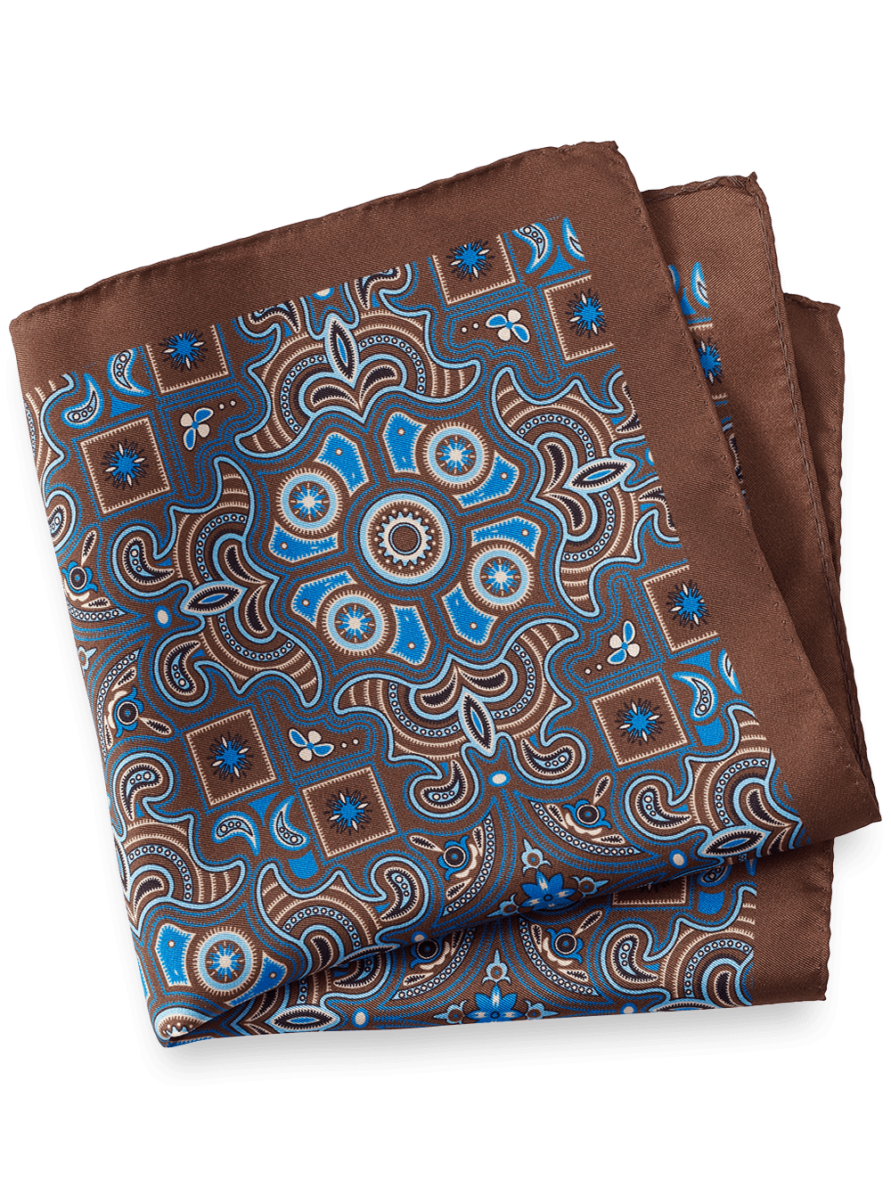 Product Image of Medallion Silk Pocket Square-Brown/Blue