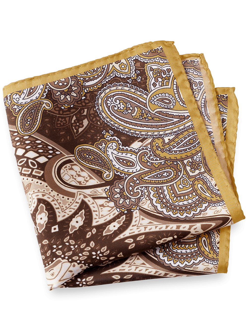 Product Image of Paisley Silk Pocket Square-Gold/Brown