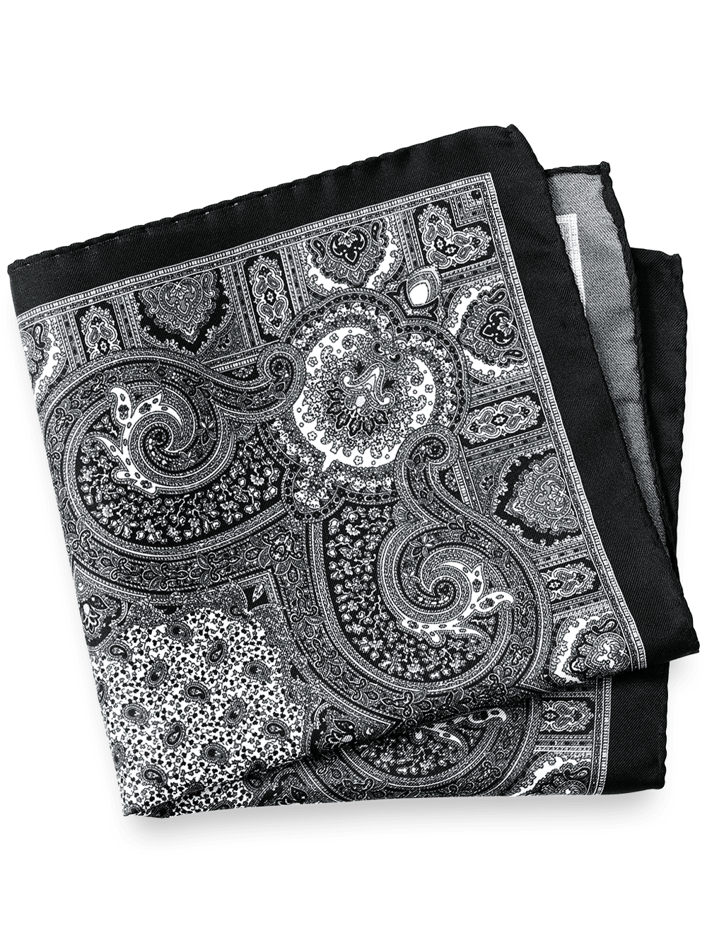 Product Image of Paisley Silk Pocket Square-Black