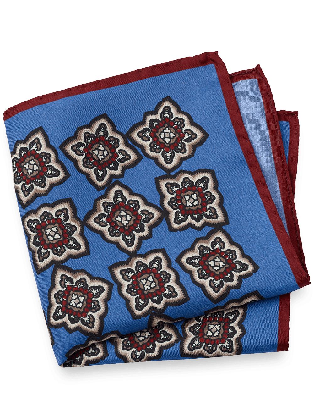 Product Image of Medallion Silk Pocket Square-Blue Multi
