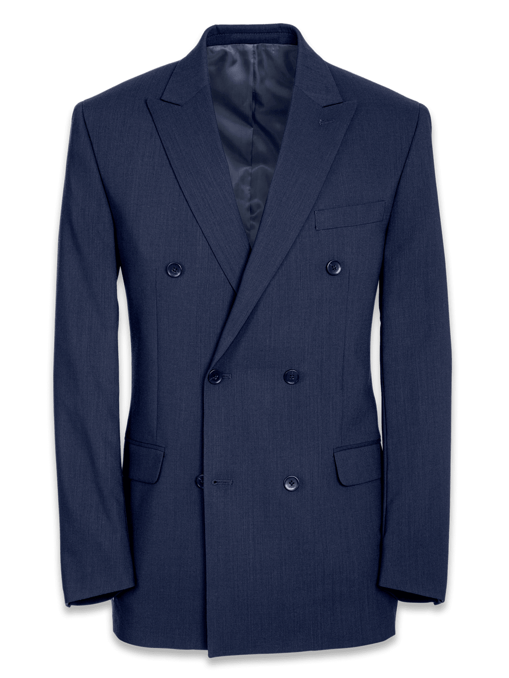 Product Image of Tailored Fit Essential Wool Double Breasted Peak Lapel Suit Jacket-Navy