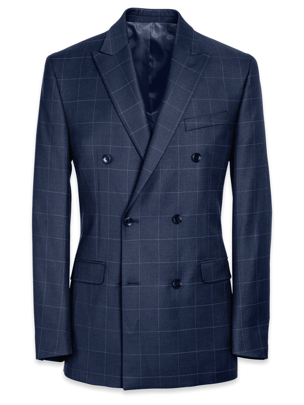Product Image of Tailored Fit Essential Wool Double Breasted Peak Lapel Suit Jacket-Navy Windowpane