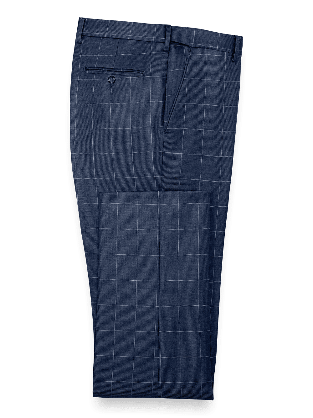 Product Image of Tailored Fit Essential Wool Flat Front Pants-Navy Windowpane