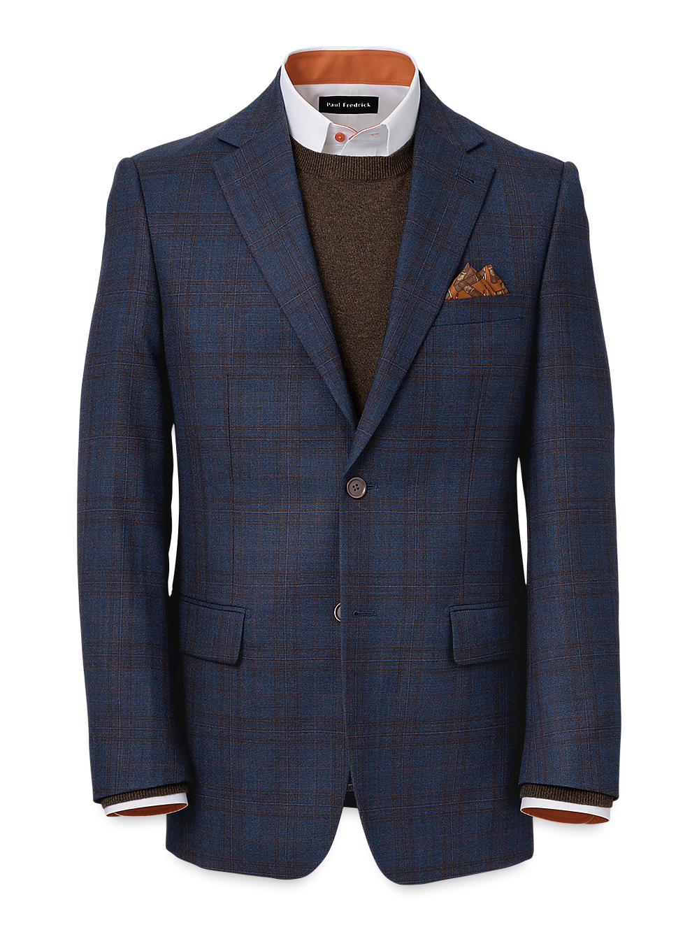 Product Image of Wool Plaid Single Breasted Notch Lapel Suit Jacket-Blue/Brown