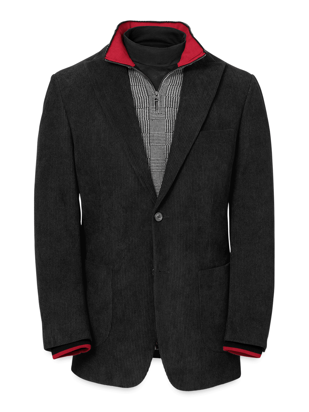 Product Image of Corduroy Single Breasted Peak Lapel Suit Jacket-Black