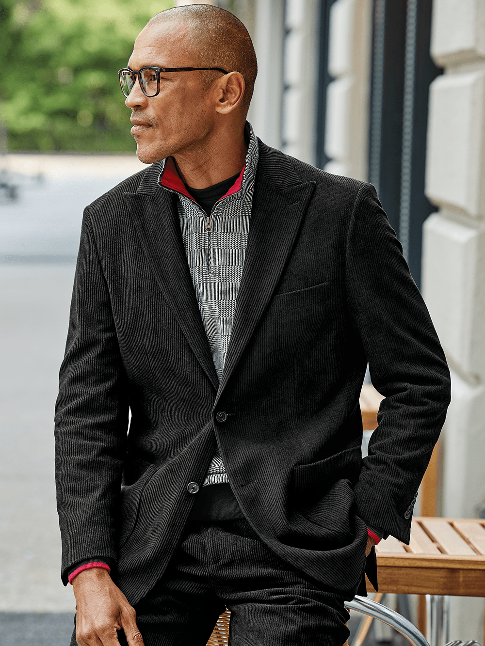 Alternate Image of Corduroy Single Breasted Peak Lapel Suit Jacket-1