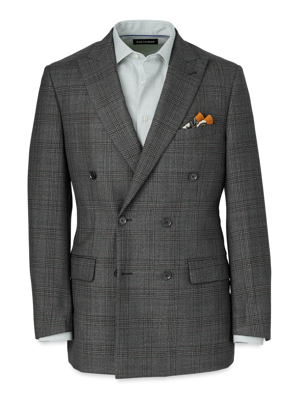 Product Image of Wool Plaid Double Breasted Peak Lapel Suit Jacket-Charcoal