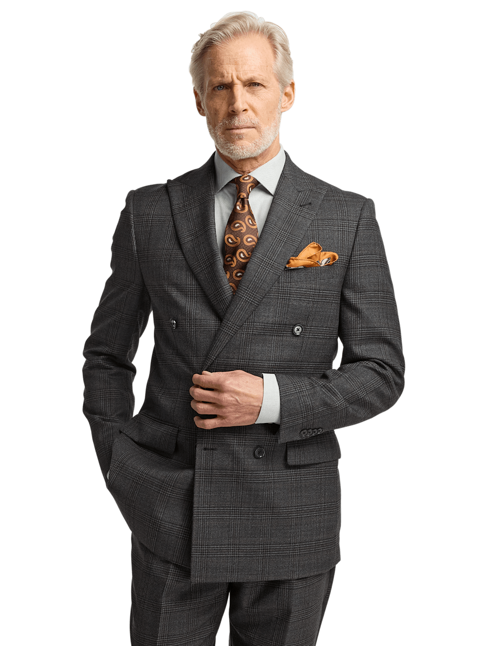 Alternate Image of Wool Plaid Double Breasted Peak Lapel Suit Jacket-1