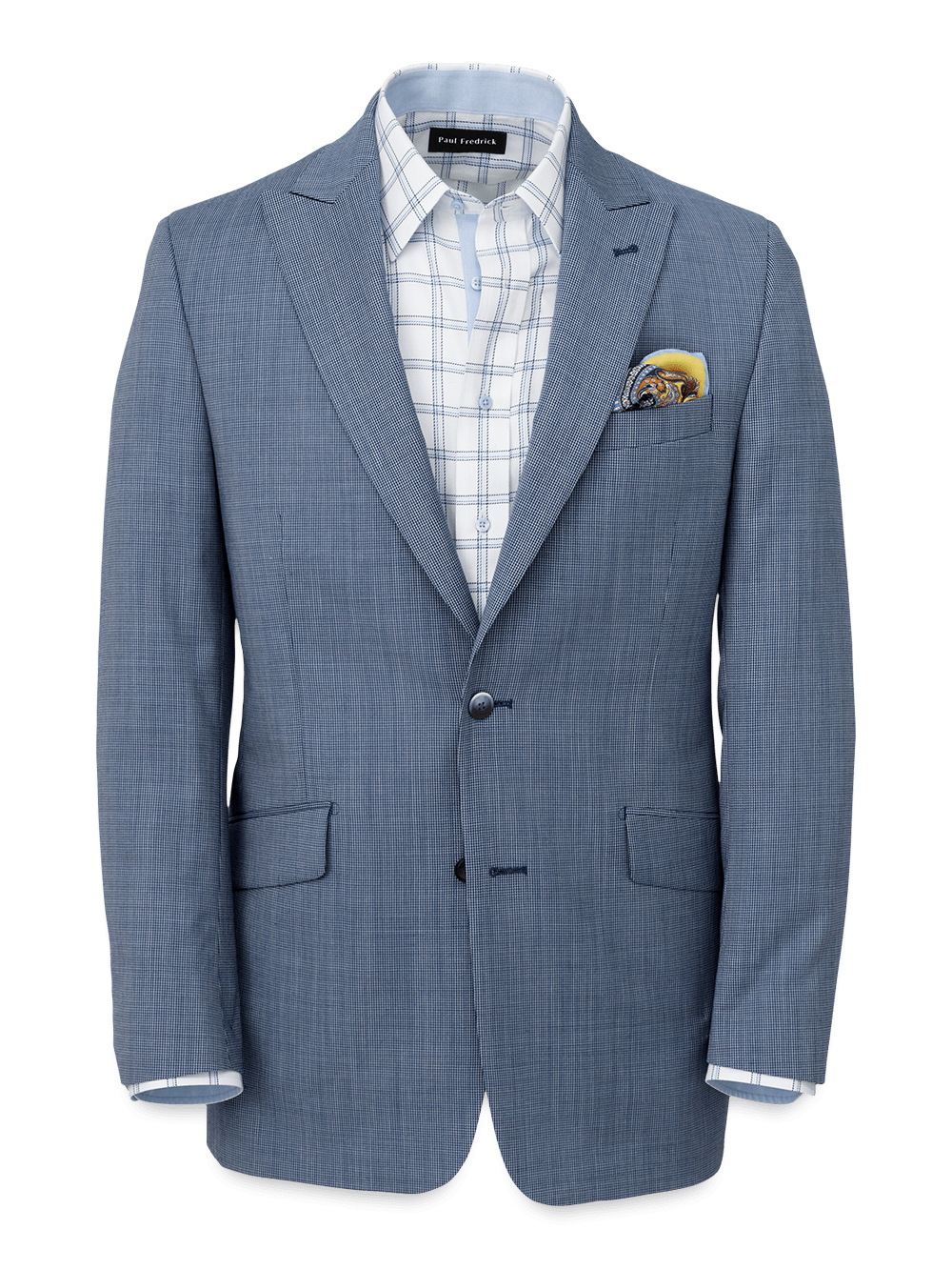 Product Image of Wool Micro Check Single Breasted Peak Lapel Suit Jacket-Cobalt