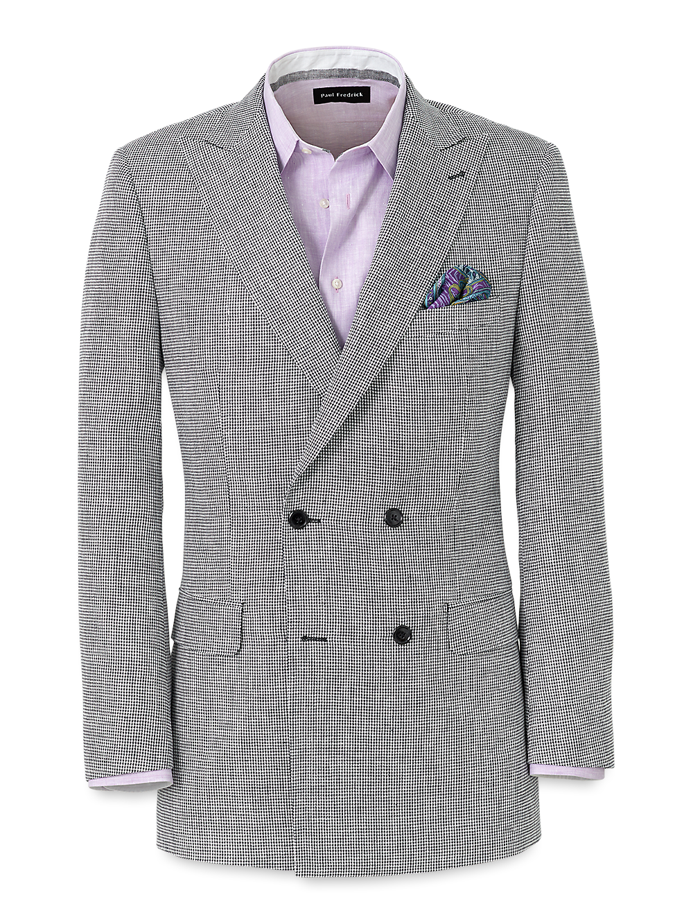 Product Image of Linen Houndstooth Double Breasted Peak Lapel Suit Jacket-Black/White Houndstooth