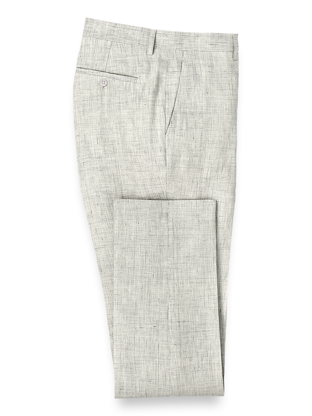 Product Image of Linen Plaid Flat Front Suit Pants-Light Grey
