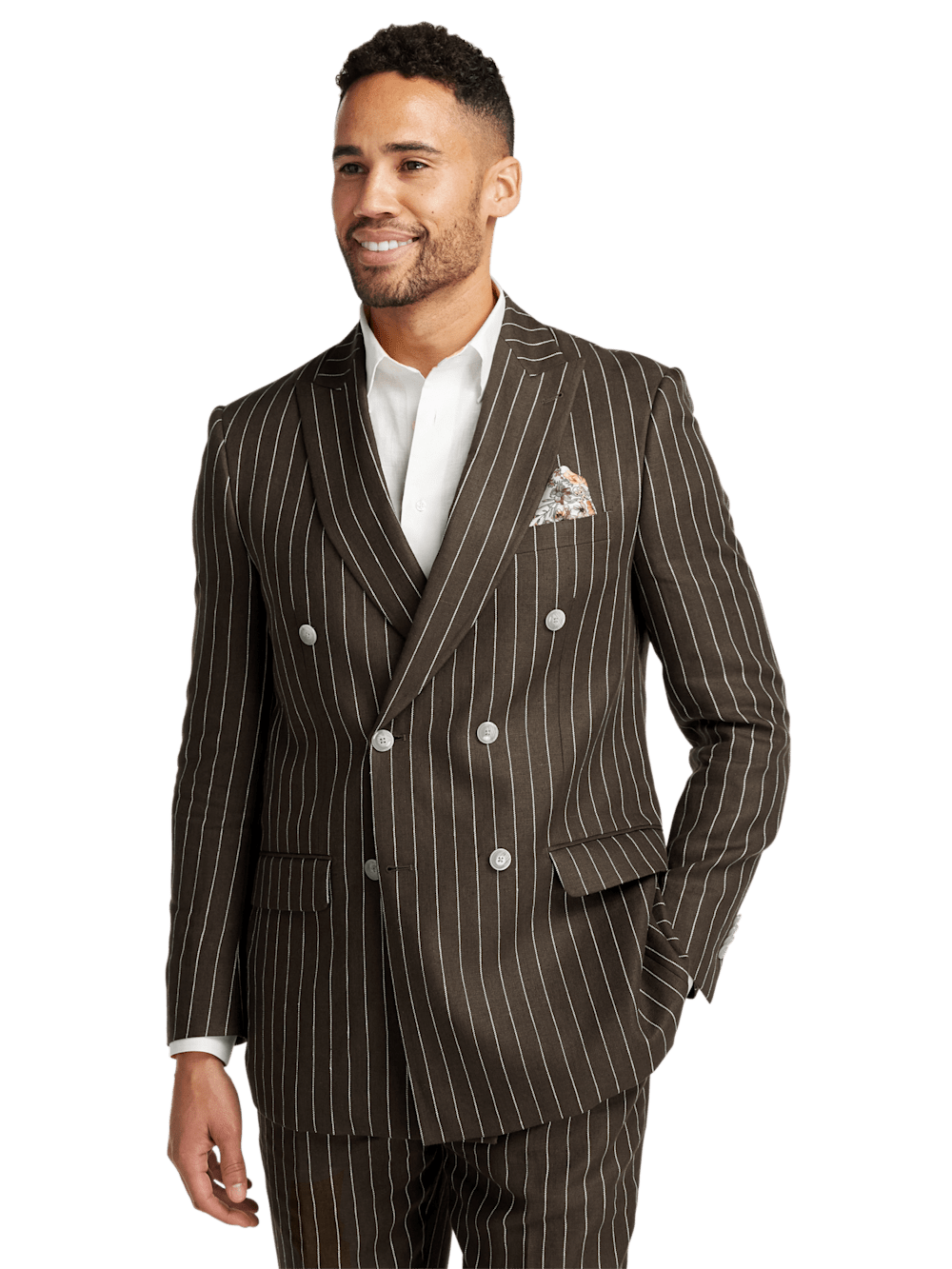 Alternate Image of Linen Pinstripe Double Breasted Peak Lapel Suit Jacket-1