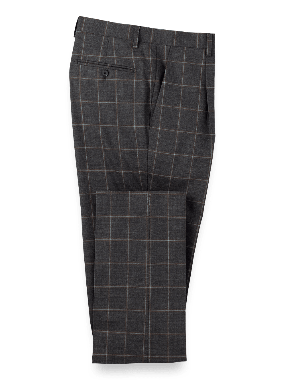 Product Image of Wool Stretch Windowpane Single Pleat Suit Pants-Grey
