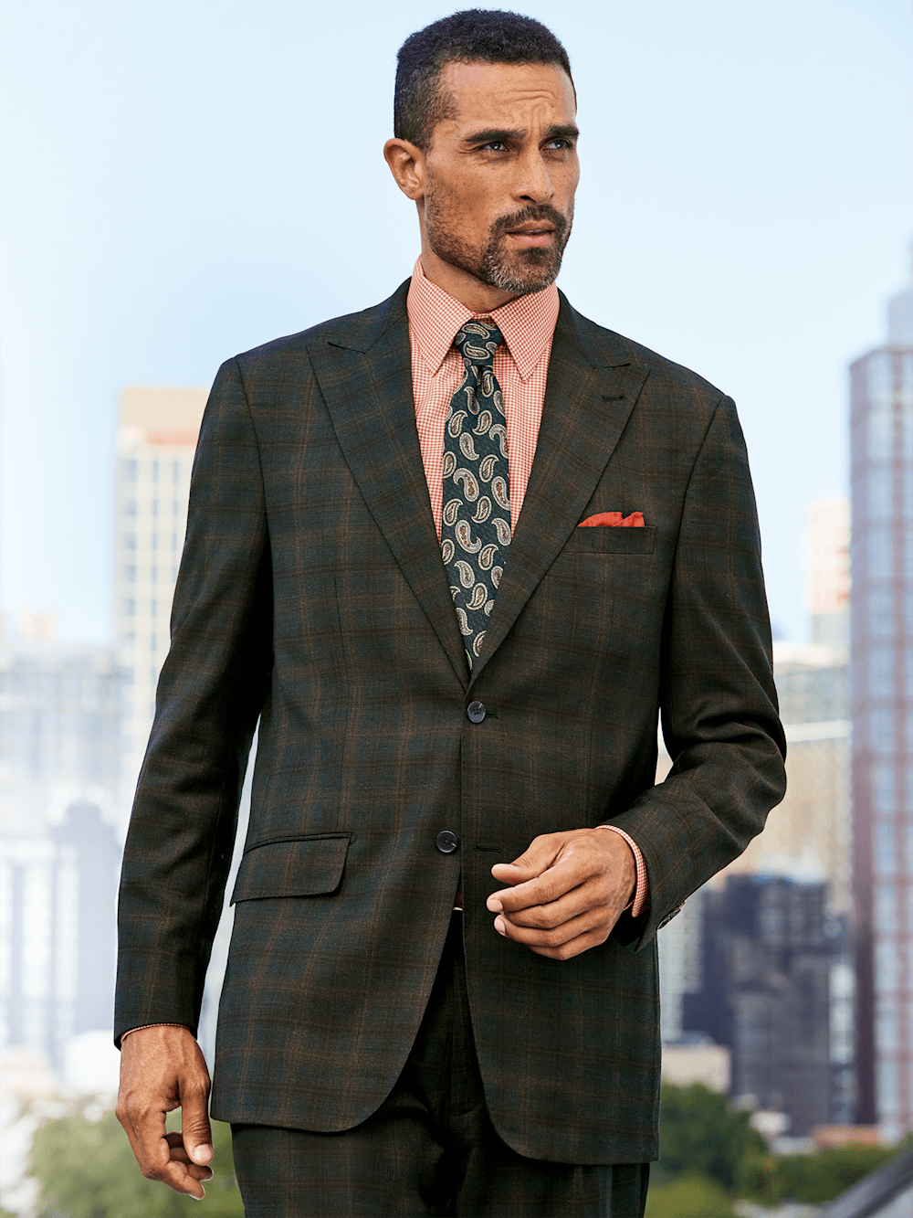 Alternate Image of Wool Stretch Plaid Single Breasted Peak Lapel Suit Jacket-7