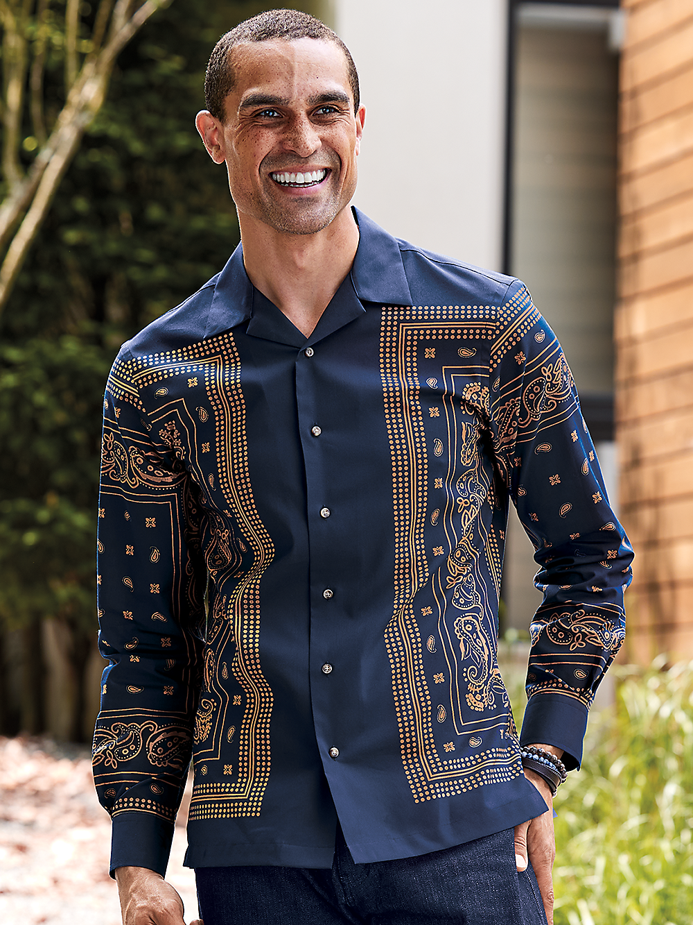 Alternate Image of Cotton Border Print Casual Shirt-1