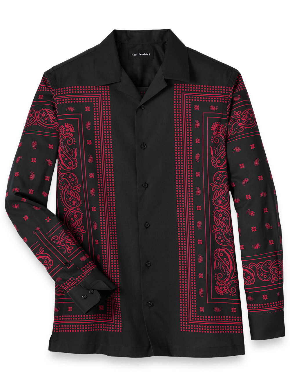 Product Image of Cotton Border Print Casual Shirt-Black/Red