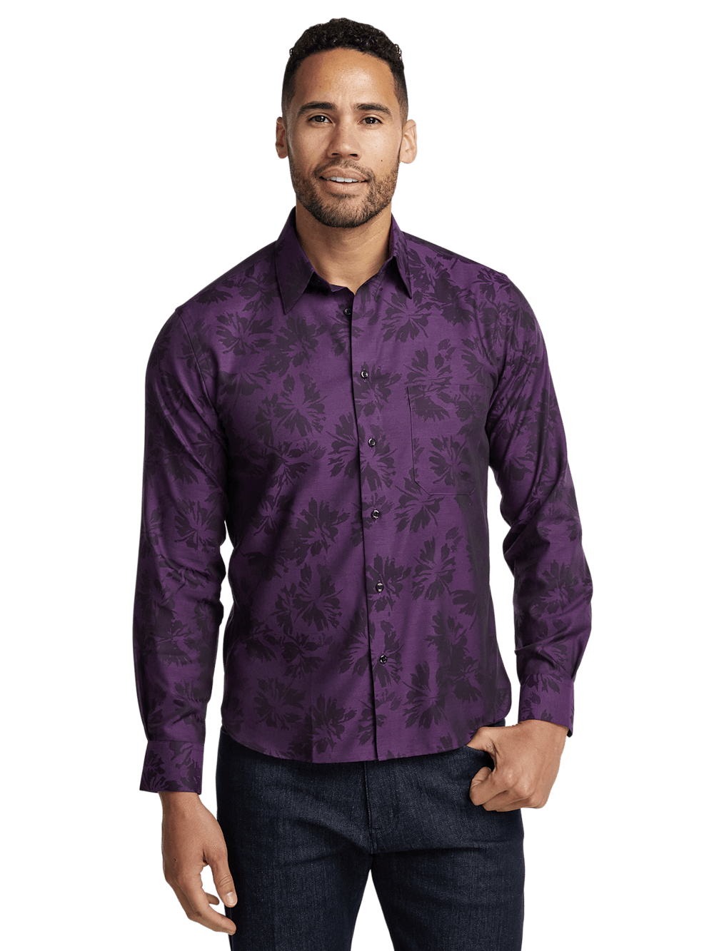 Alternate Image of Cotton Floral Jacquard Casual Shirt-1