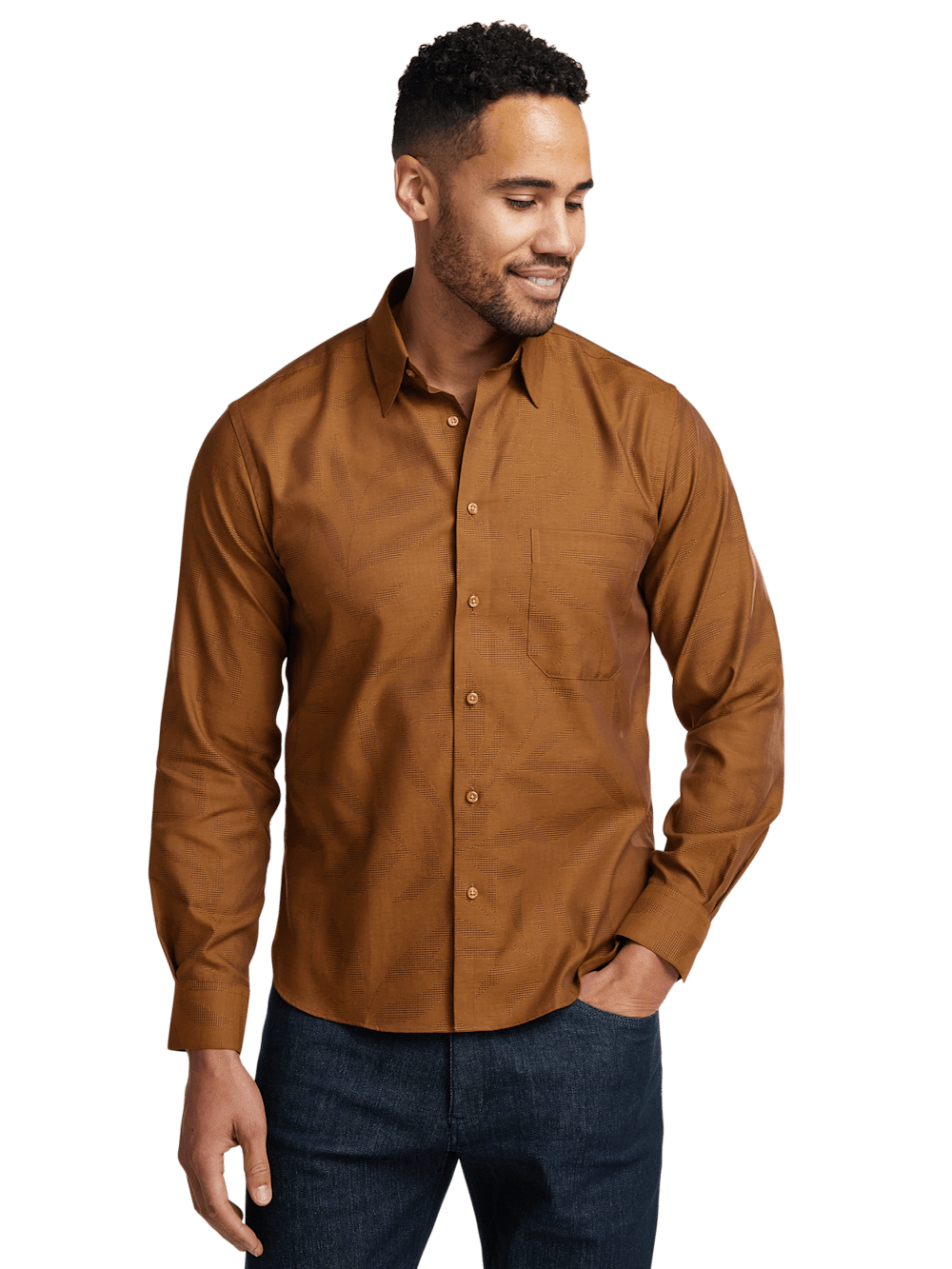 Alternate Image of Cotton Leaf Jacquard Casual Shirt-1