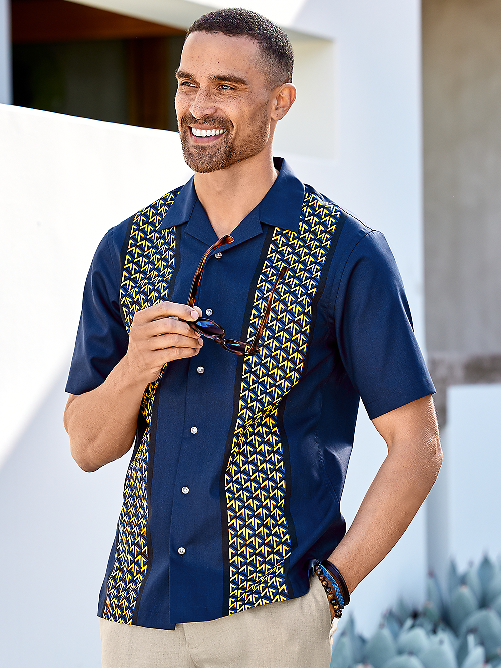 Alternate Image of Cotton Geometric Print Casual Shirt-1