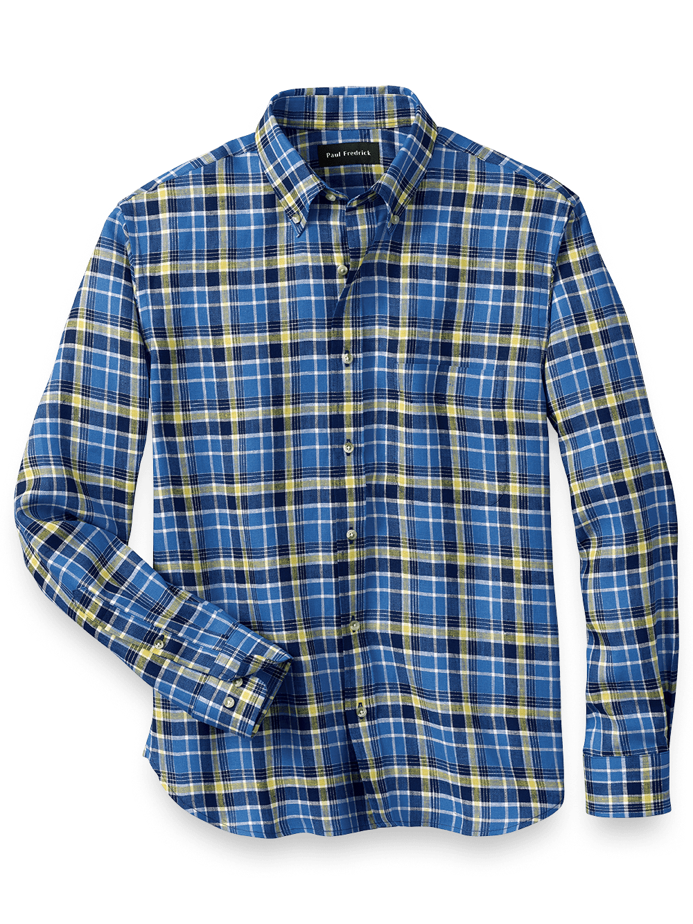 Product Image of Linen Plaid Casual Shirt-Blue/Yellow